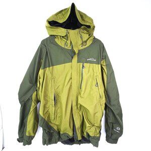 Eddie Bauer Weather Edge 365 Olive Green Color Block Waterproof Hooded Jacket